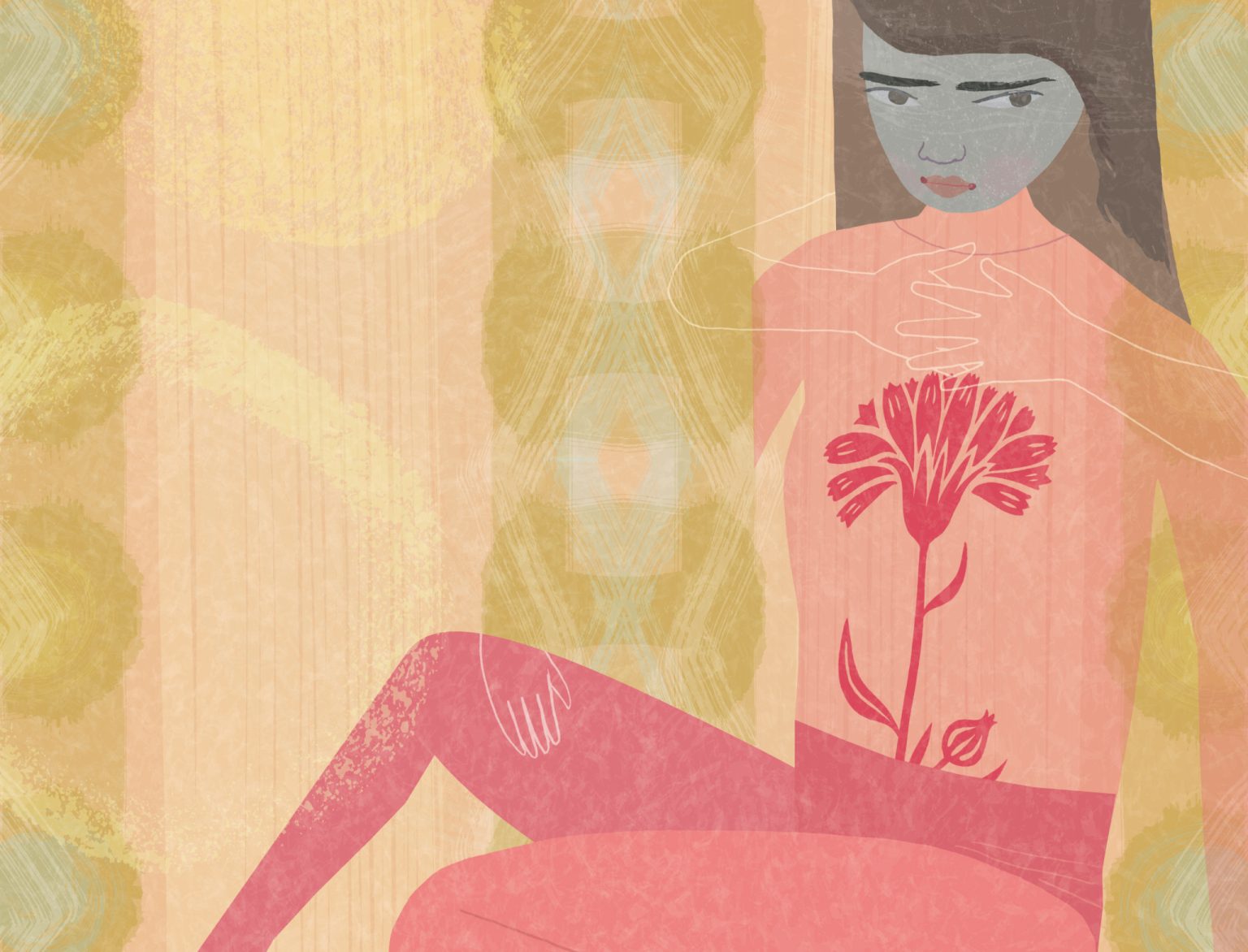a woman with a flower on her body