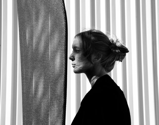 a woman in a black shirt