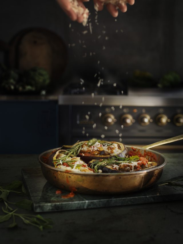 a pan with food in it