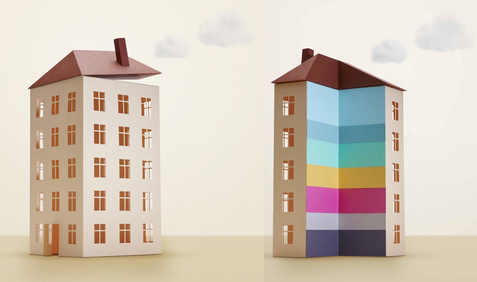 a paper houses with different colors