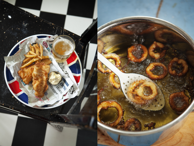 a collage of food in a pot