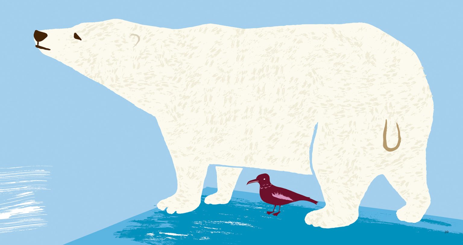 a bird standing next to a polar bear