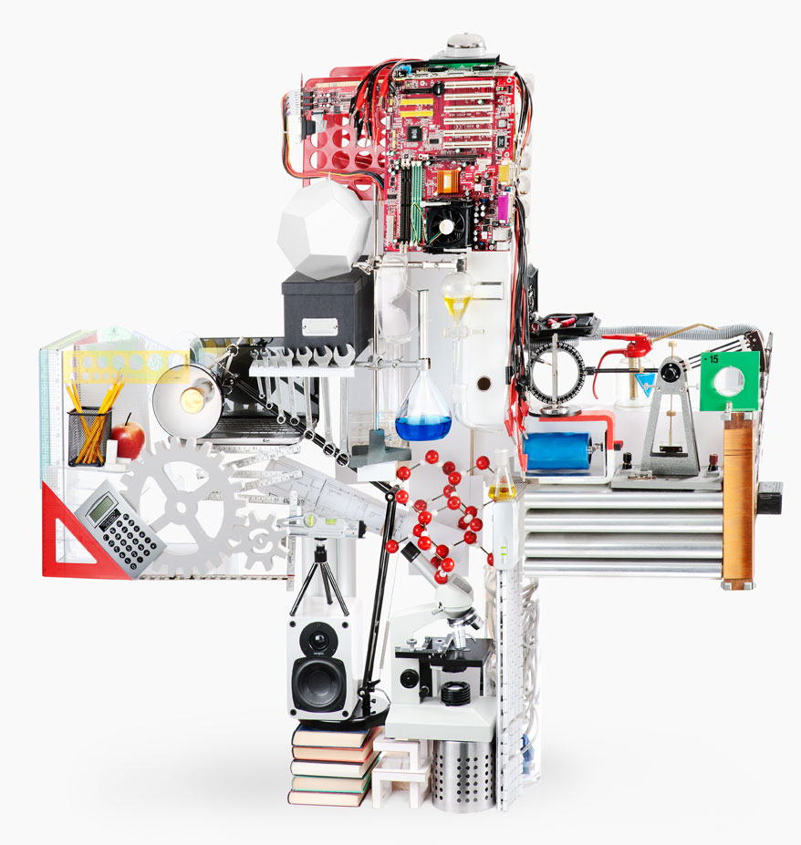 a cross made of different colored objects