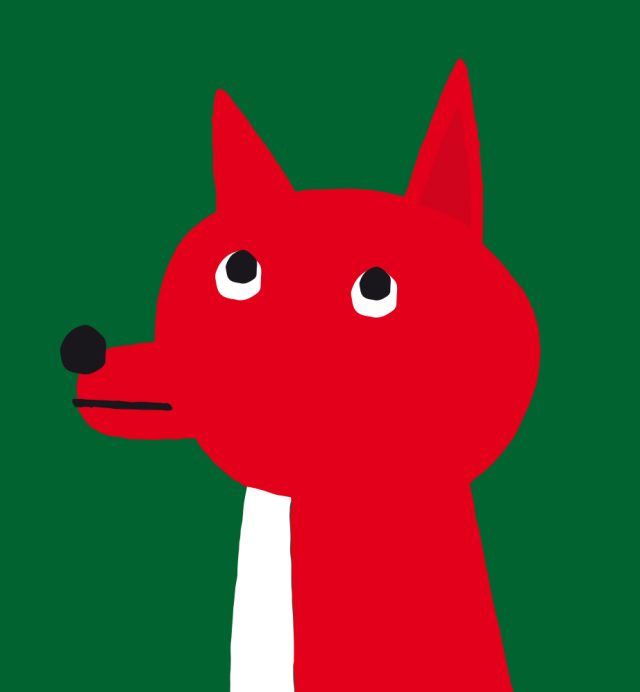 a red dog with white nose and black nose