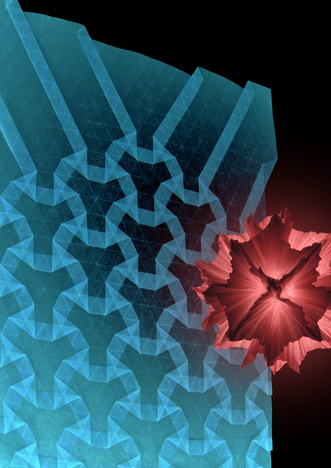 a blue and red geometrical design