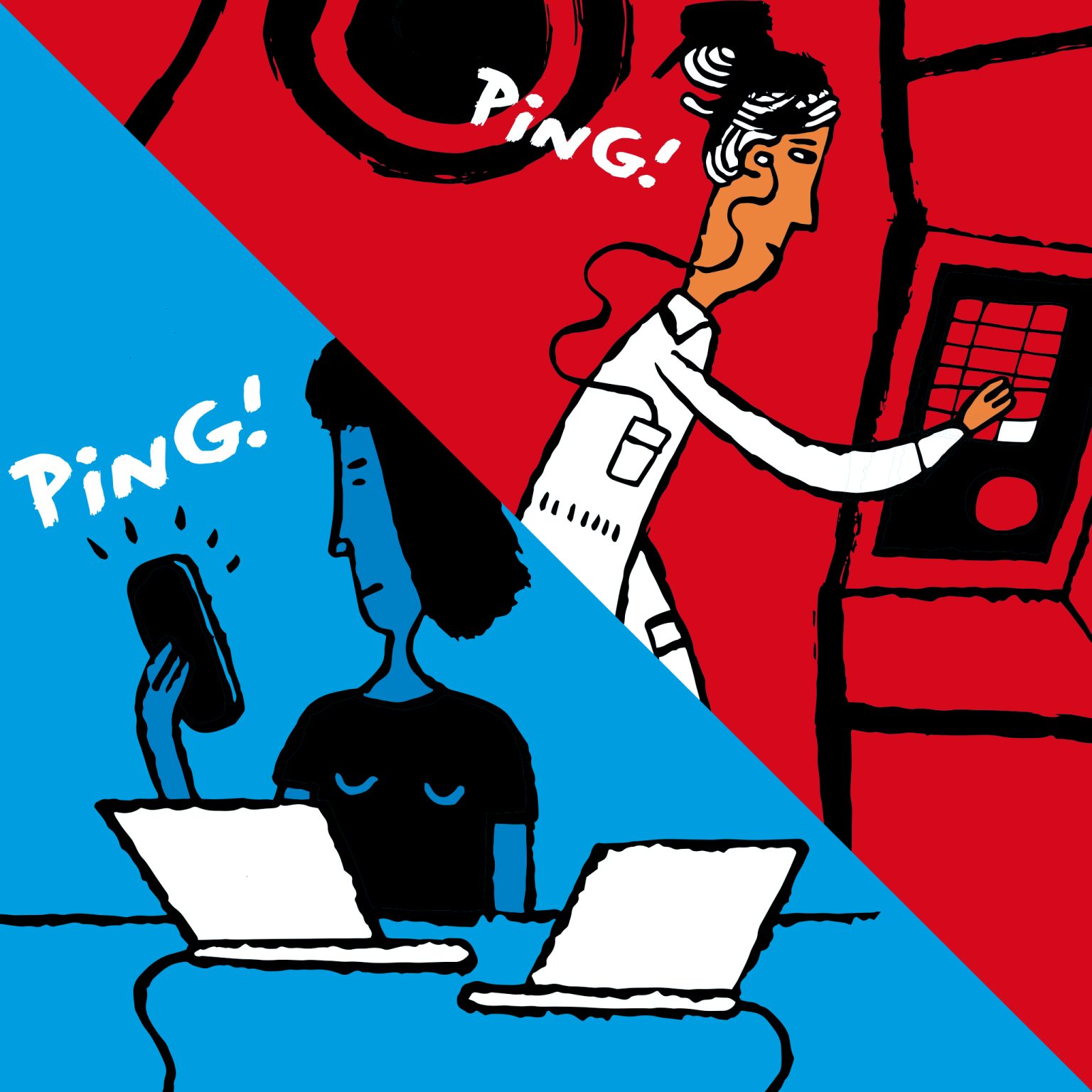 a woman using a phone and a woman using a telephone