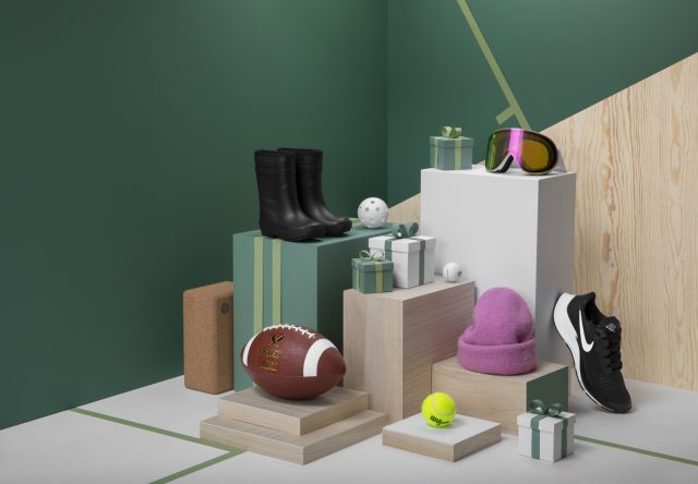 a group of objects on a podium