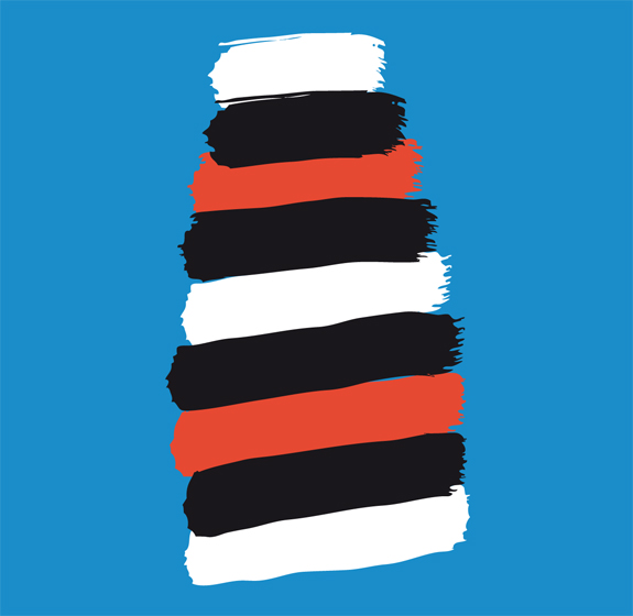 a black white and orange stripes on a blue background