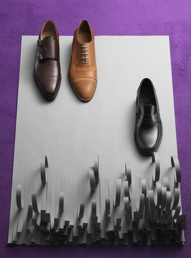 a pair of shoes on a white mat