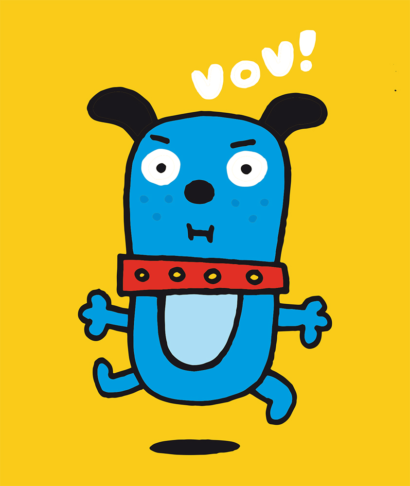a cartoon dog with a red collar