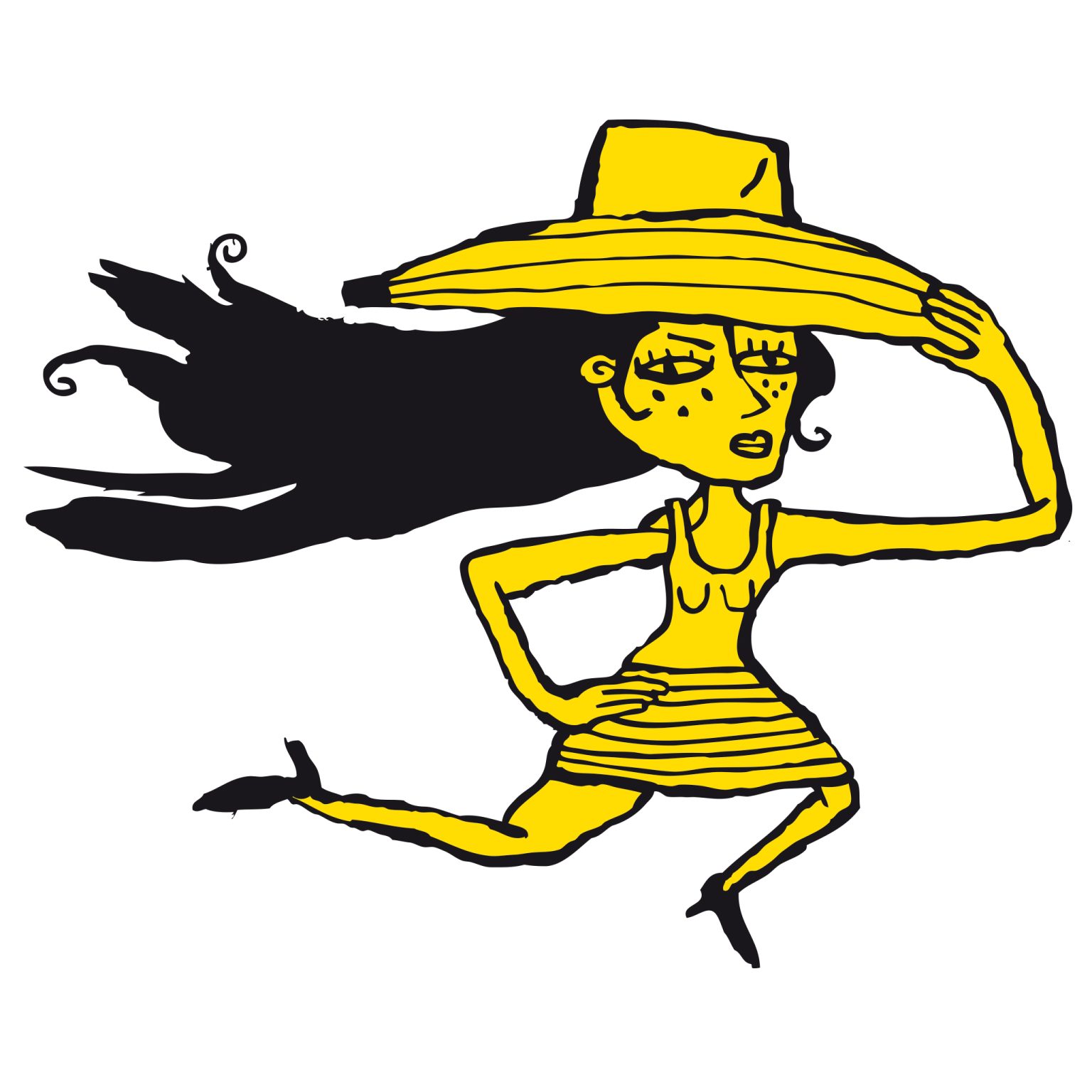 a cartoon of a woman wearing a yellow dress and a hat
