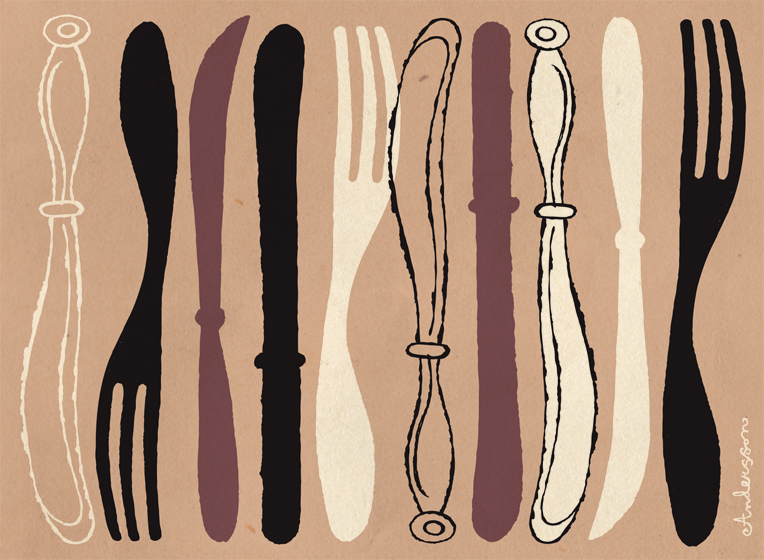 a drawing of a knife and fork