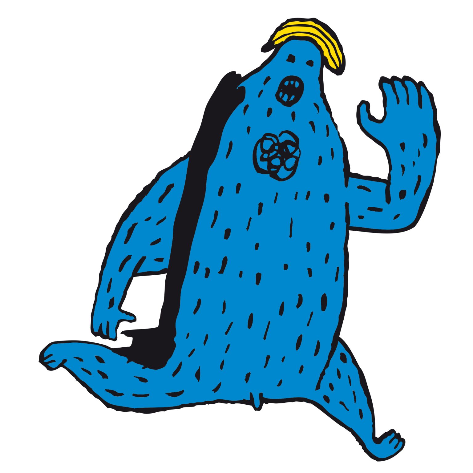 a blue cartoon monster with a yellow hat