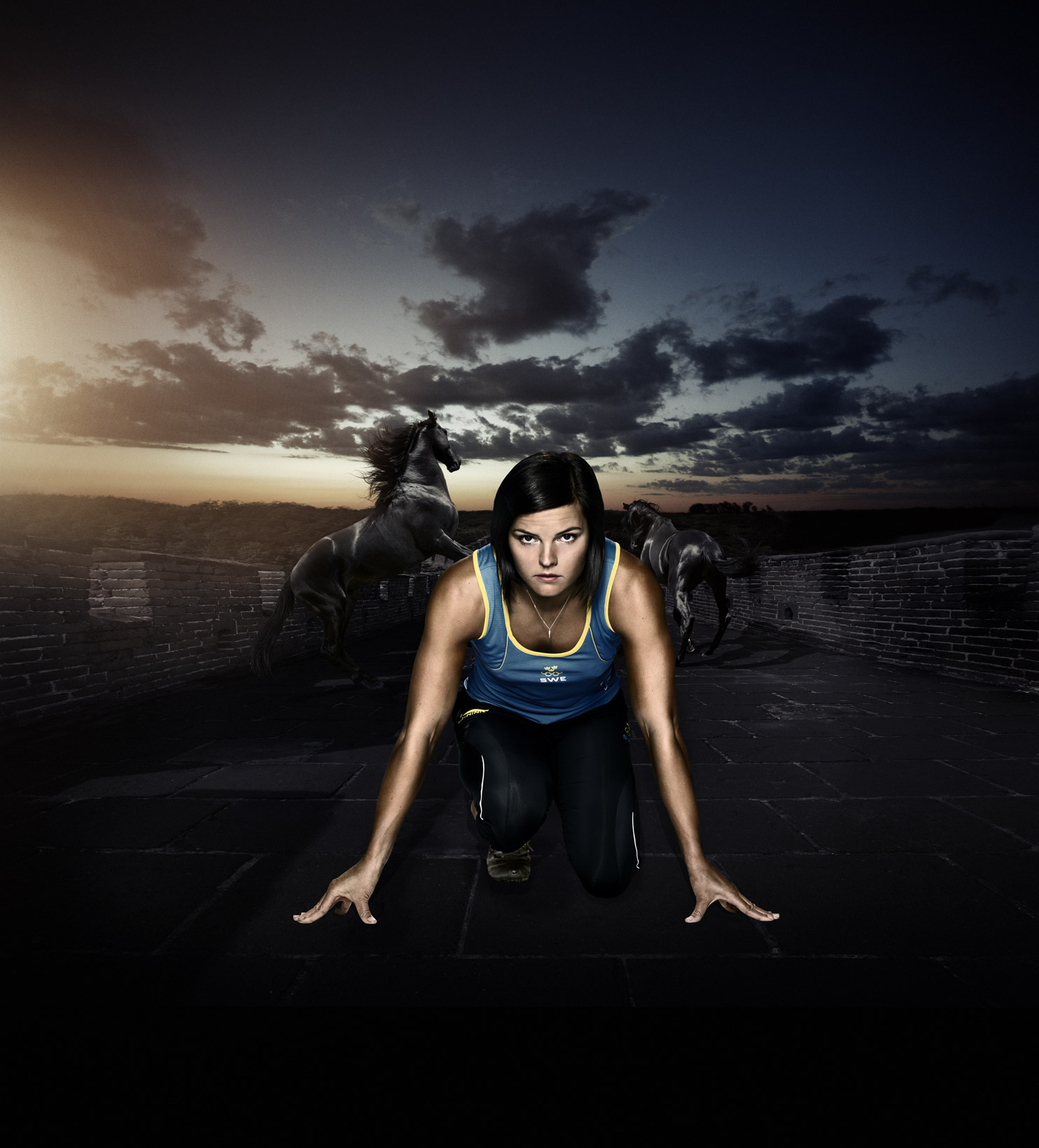 a woman in a running pose