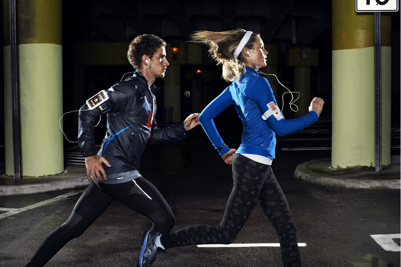 a man and woman running