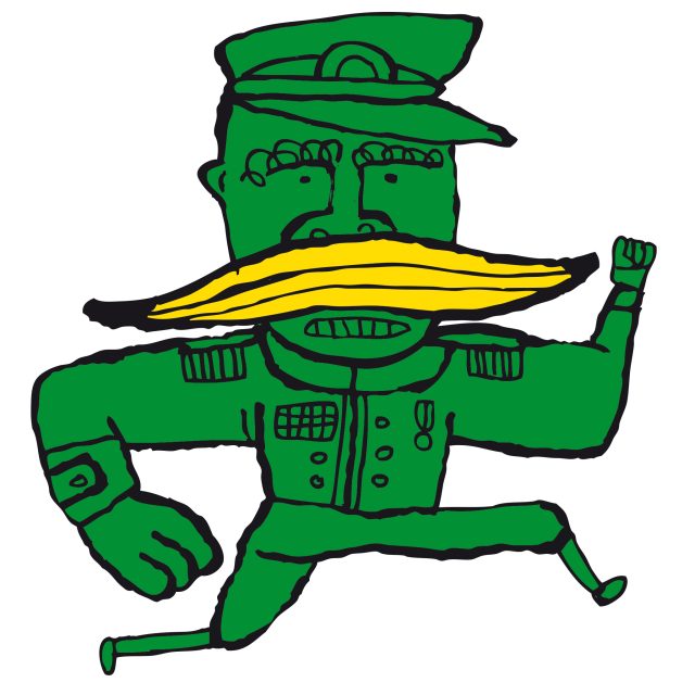a cartoon of a man in uniform running