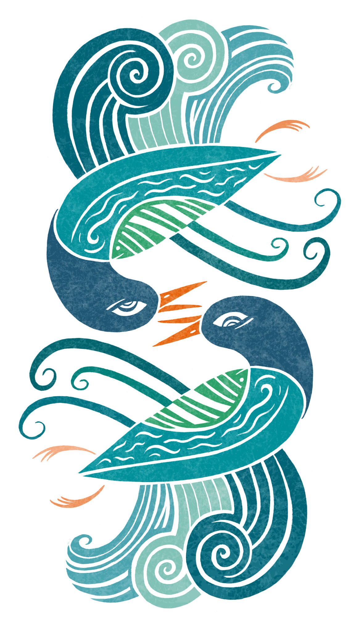 a blue and green bird with orange beaks