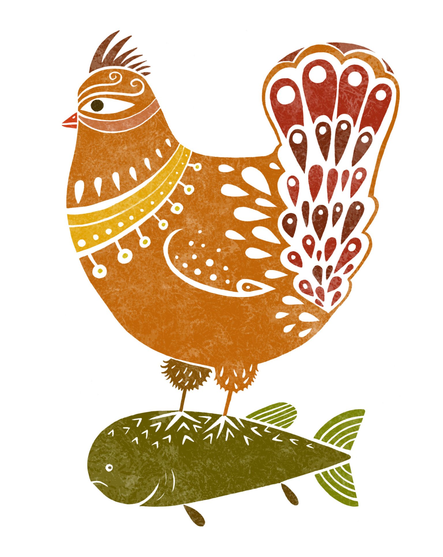 a chicken and fish drawing
