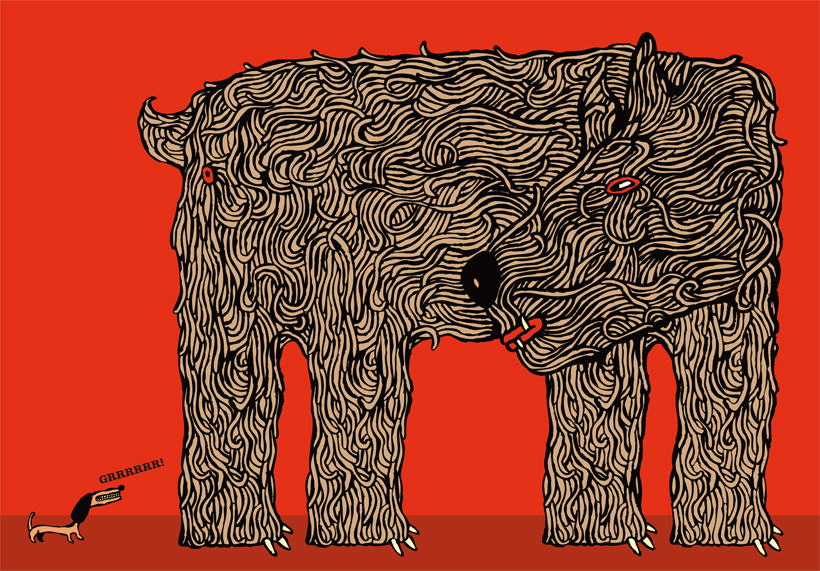 a drawing of a dog made of noodles