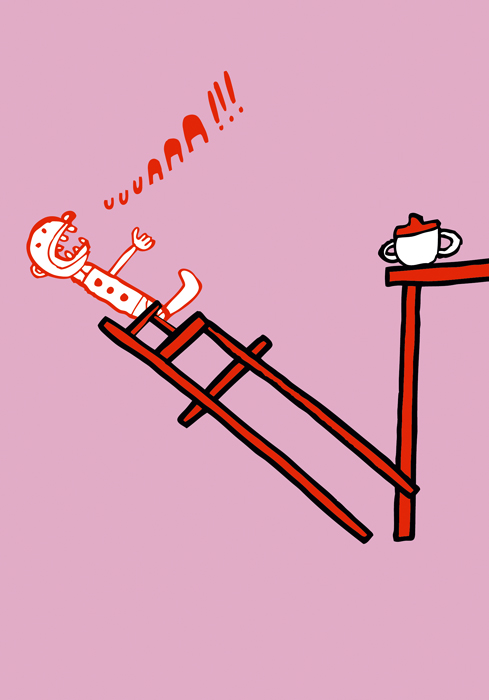 a cartoon of a man on a ladder