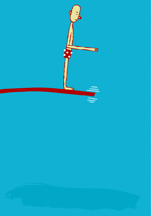 a cartoon of a person diving into the water