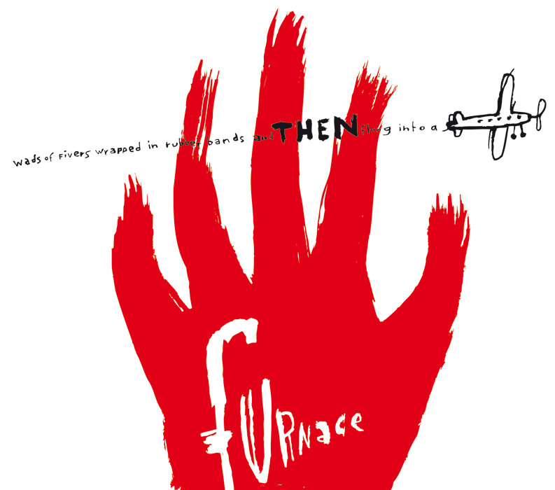 a red hand with a plane flying in the air