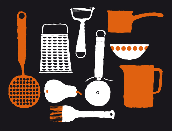 a collection of kitchen utensils