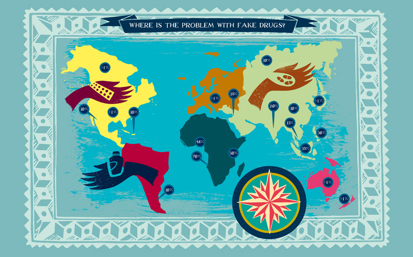 a map of the world with different colored hands