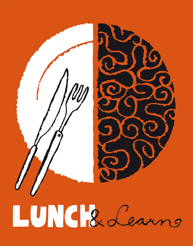 a poster with a drawing of a plate and fork and knife