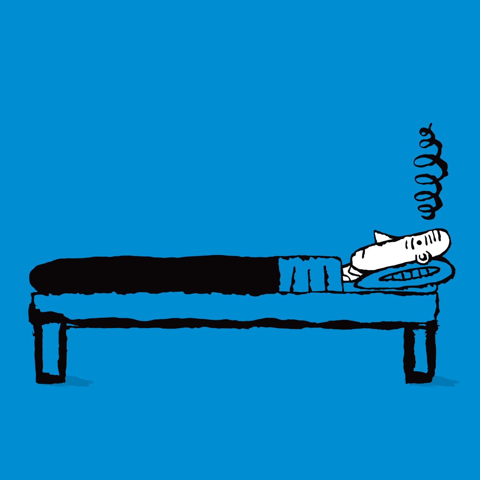 cartoon a cartoon of a man lying on a bed