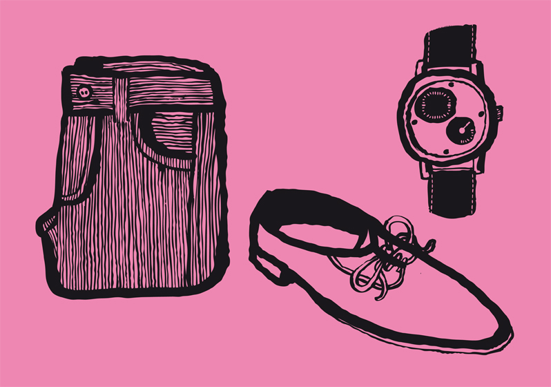 a drawing of a bag and a shoe