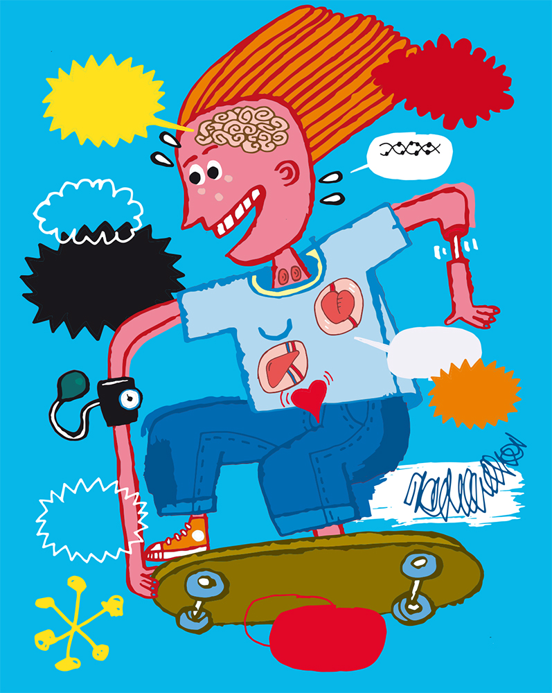 a cartoon of a person on a skateboard