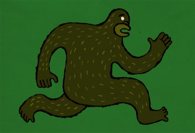 a green monster with a white face and a green background