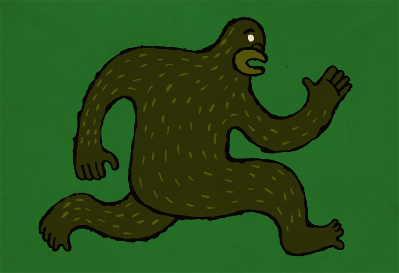a green monster with a white face and a green background