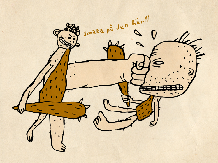 cartoon drawing of a man holding a hand