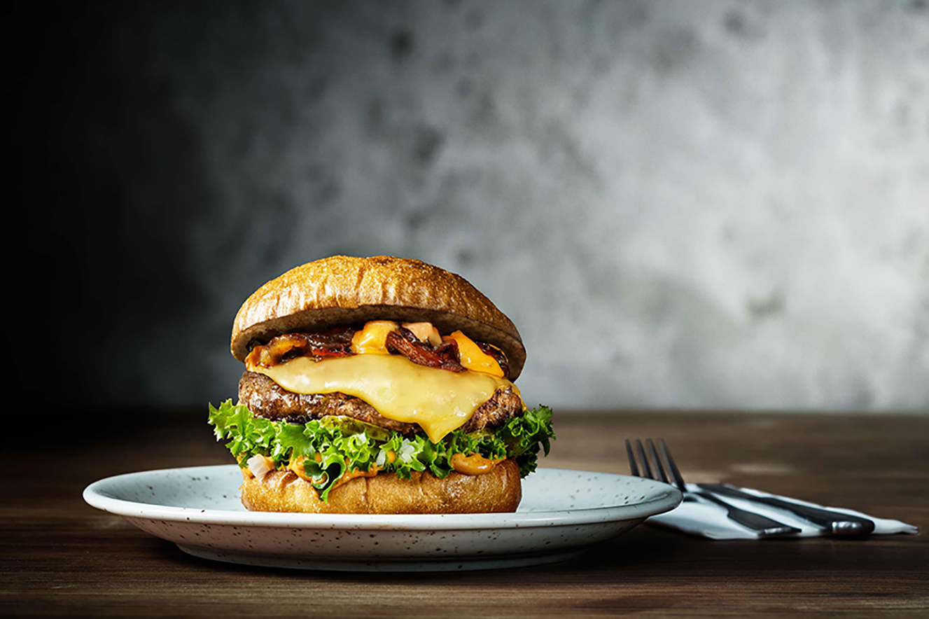 a cheeseburger on a plate