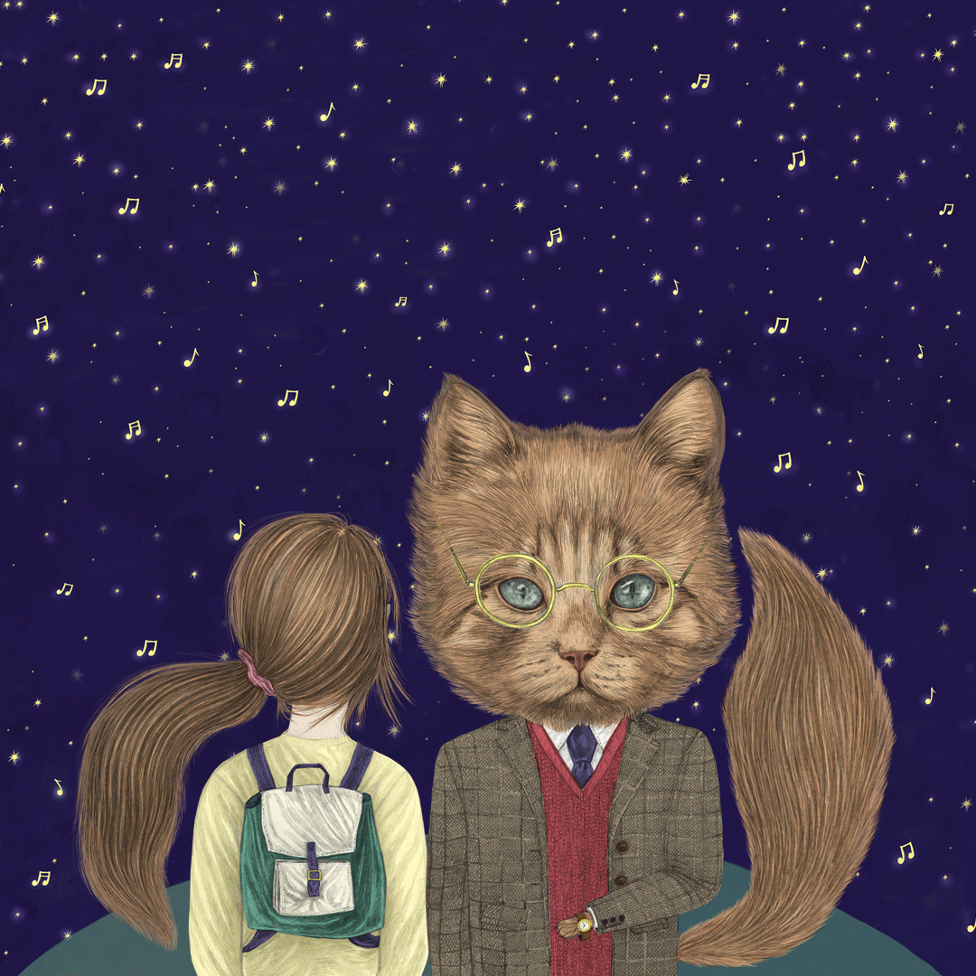 a girl with cat head and a cat head