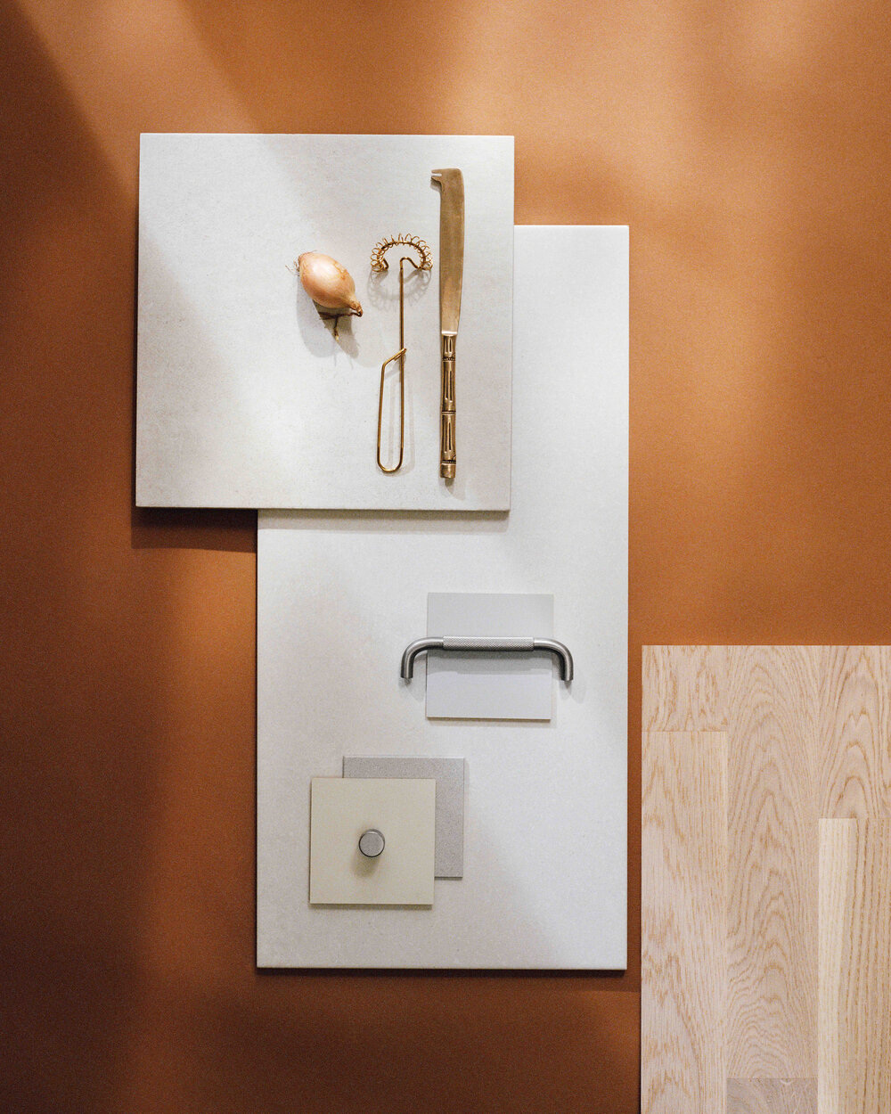 a white board with objects on it