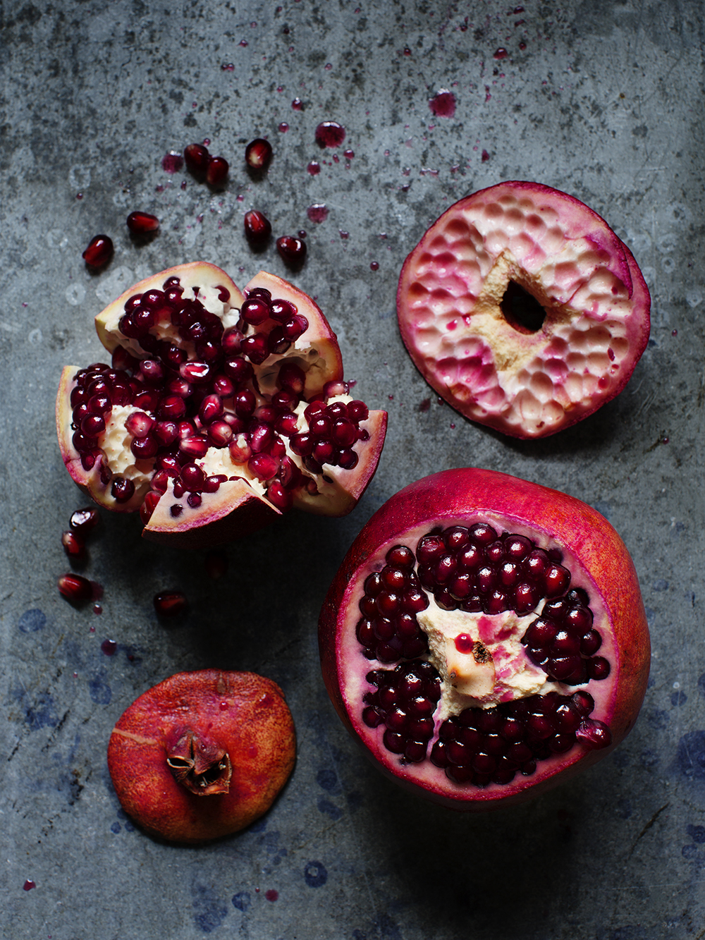 a pomegranate cut in half