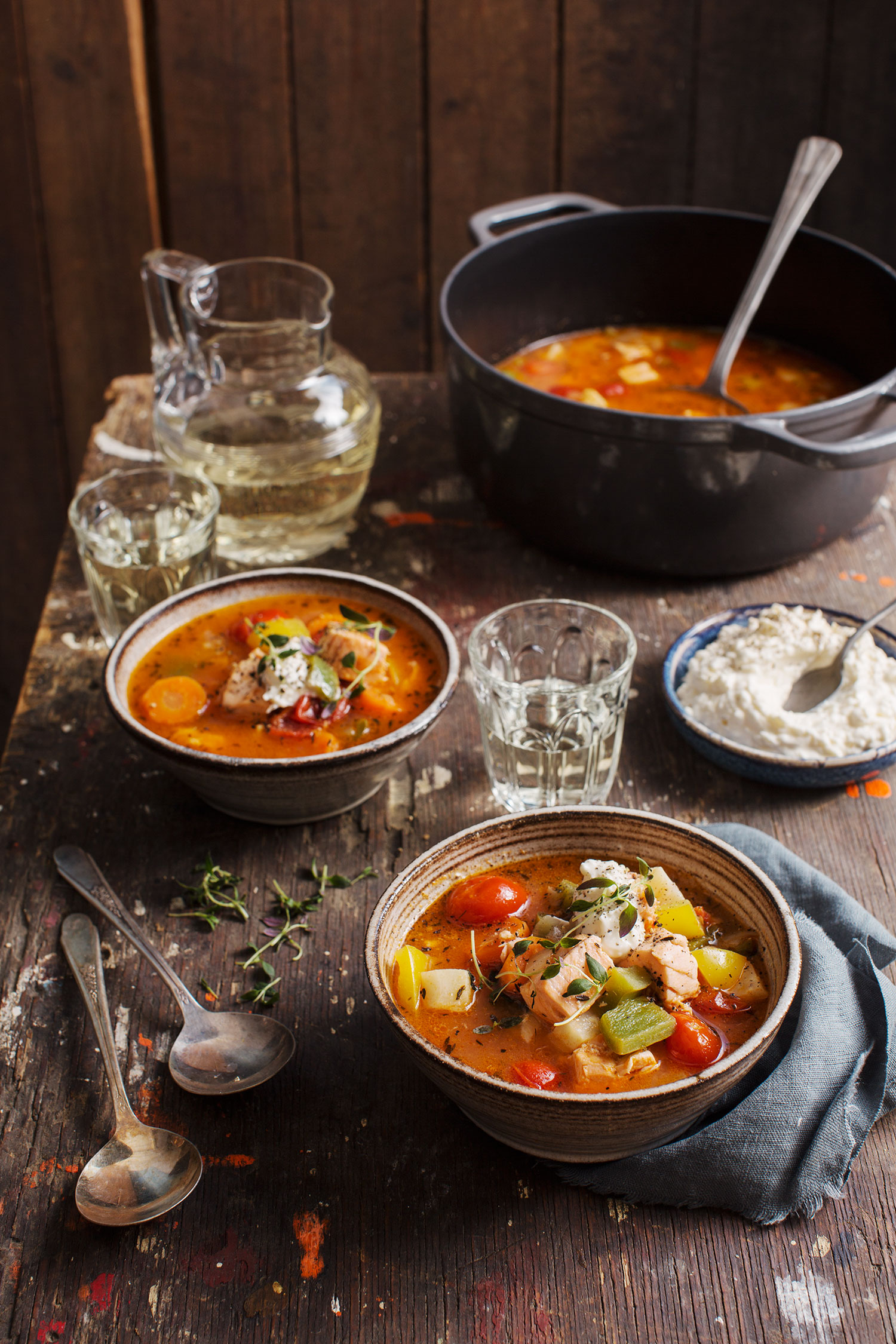 bowls of soup on a table