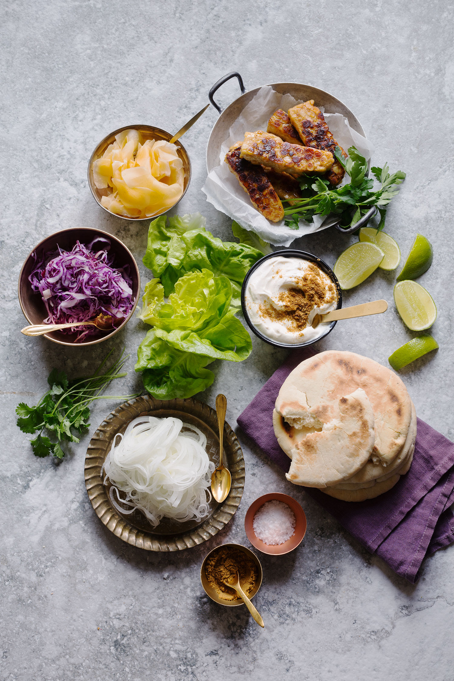 a table with different foods