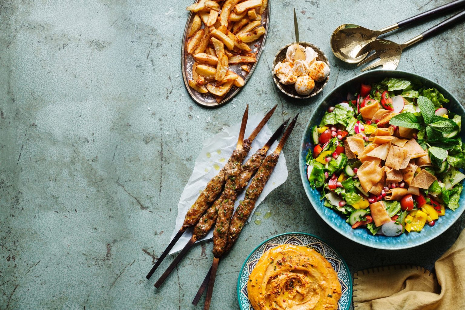 a table with different dishes of food