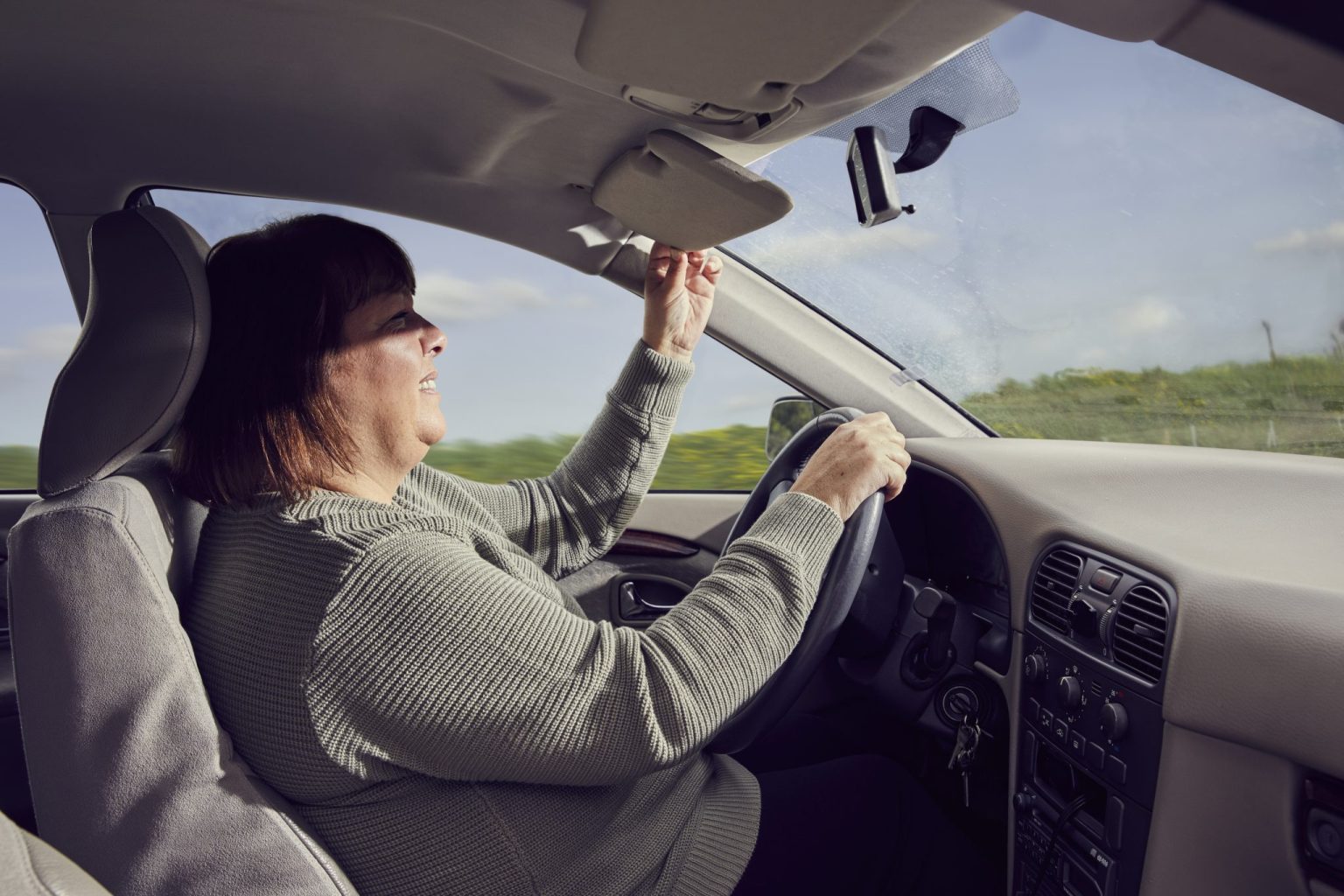 a woman in a car