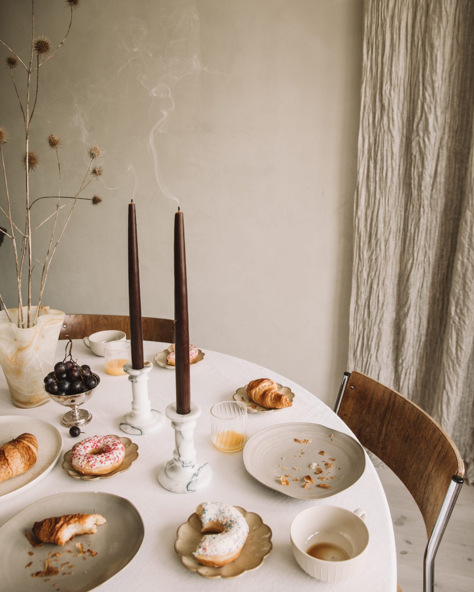 a table with plates and food on it
