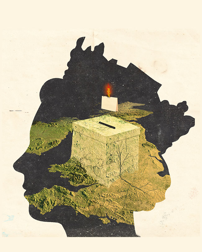 a silhouette of a person with a box in the shape of a head