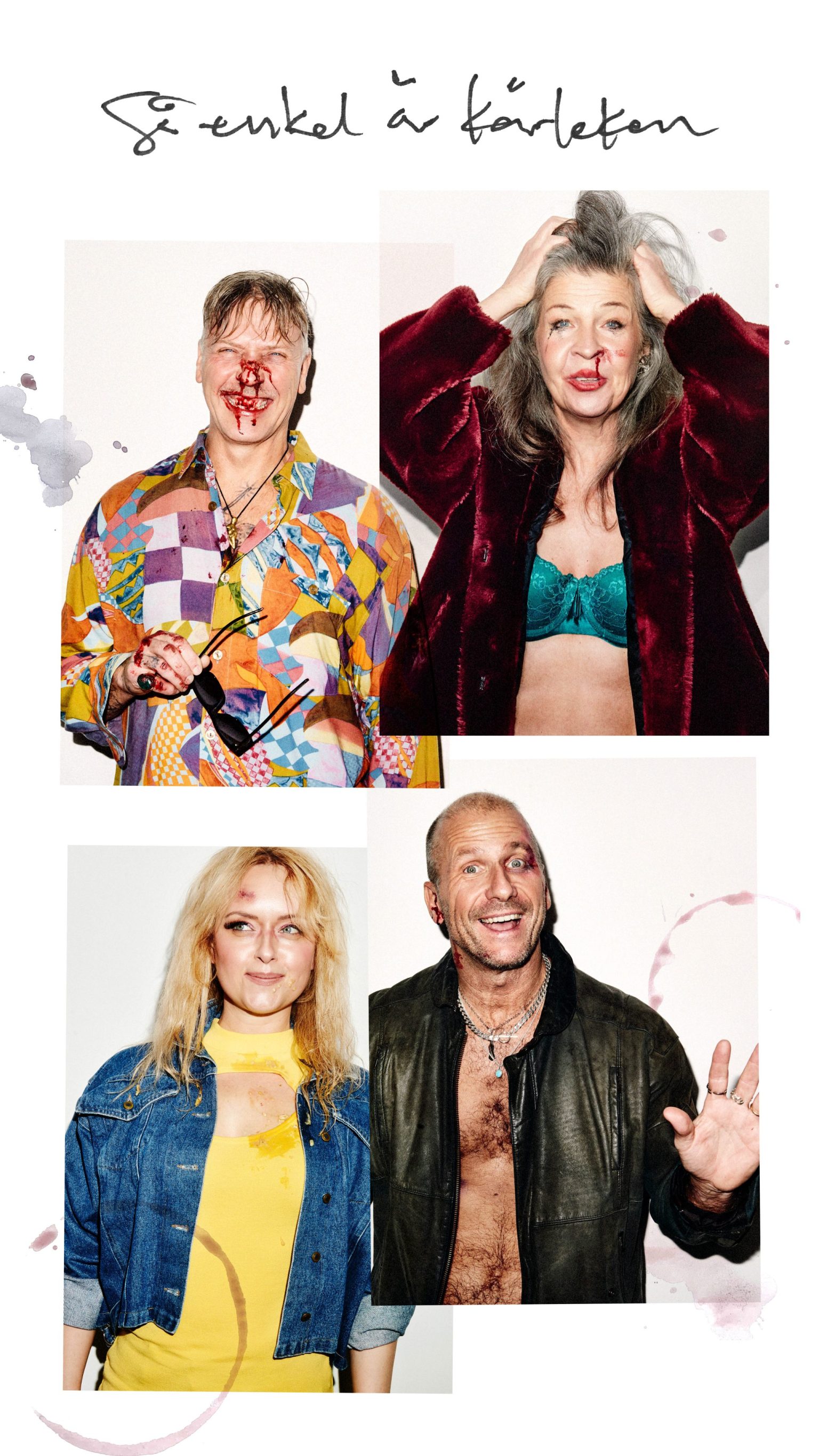 a collage of people with bloody face