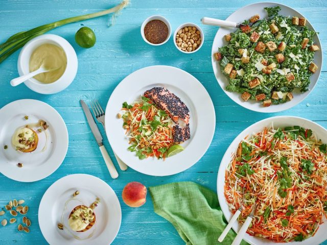 a table with plates of food