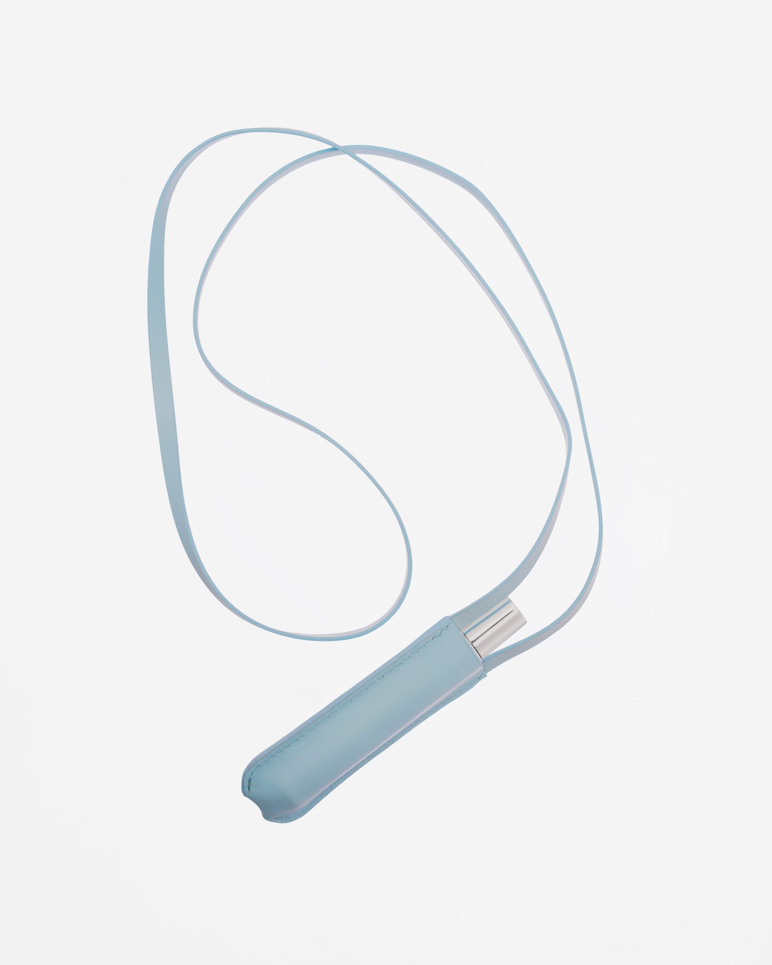 a blue strap with a silver object on it