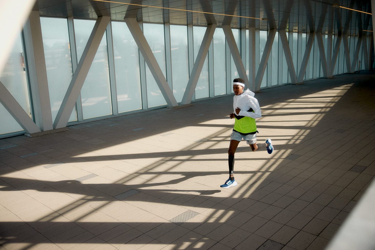 a man running in a building