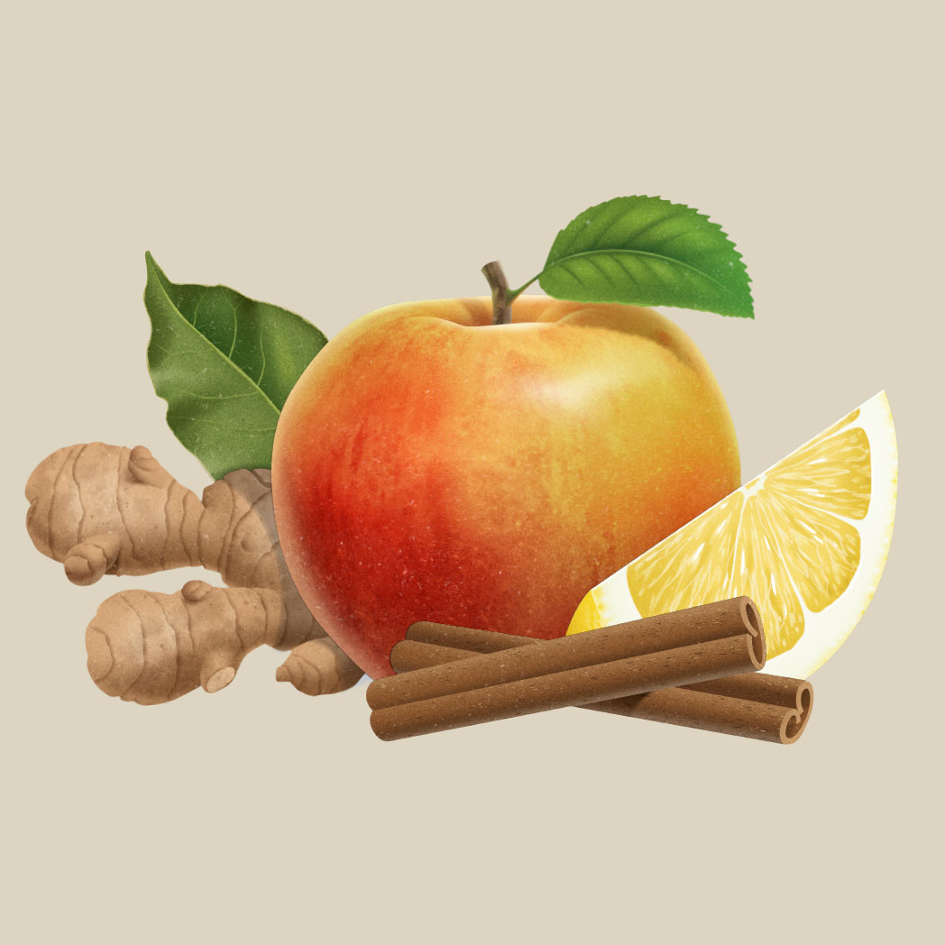 a close up of an apple and ginger